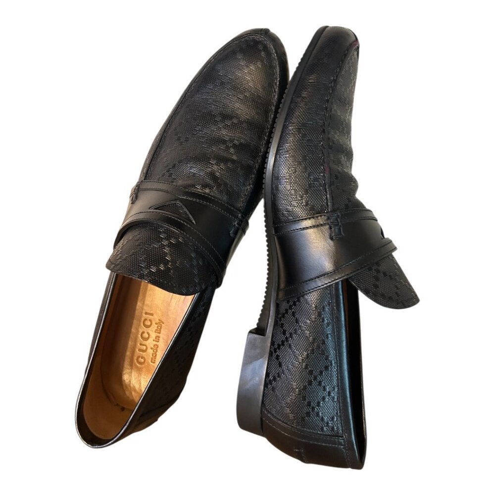 Gucci Hilary Lux Diamante Black Leather Men's Loafers 8 1/2